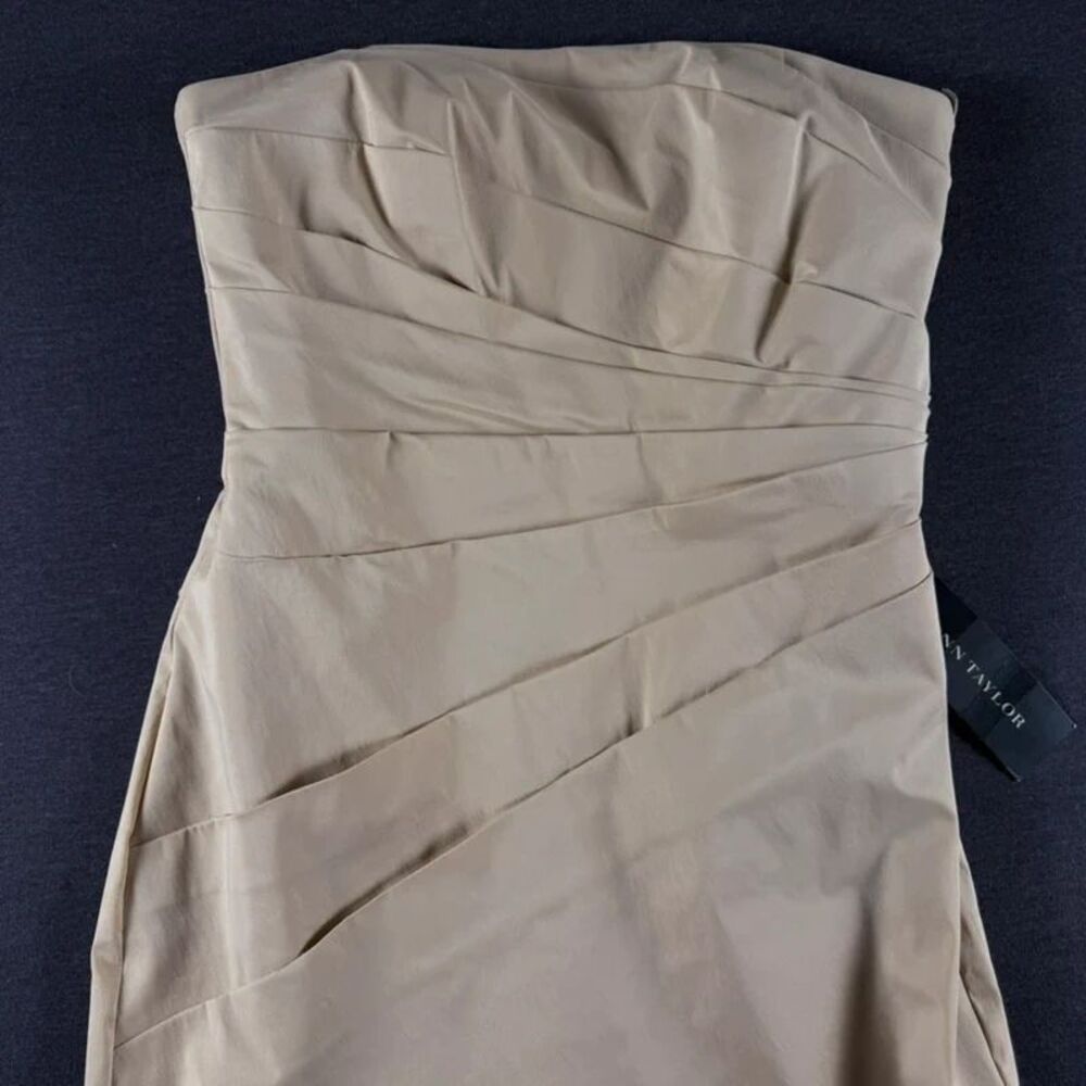NWT Ann Taylor Petite Strapless Ruched Sheath Dress Beige 0P - Picture 3 of 16